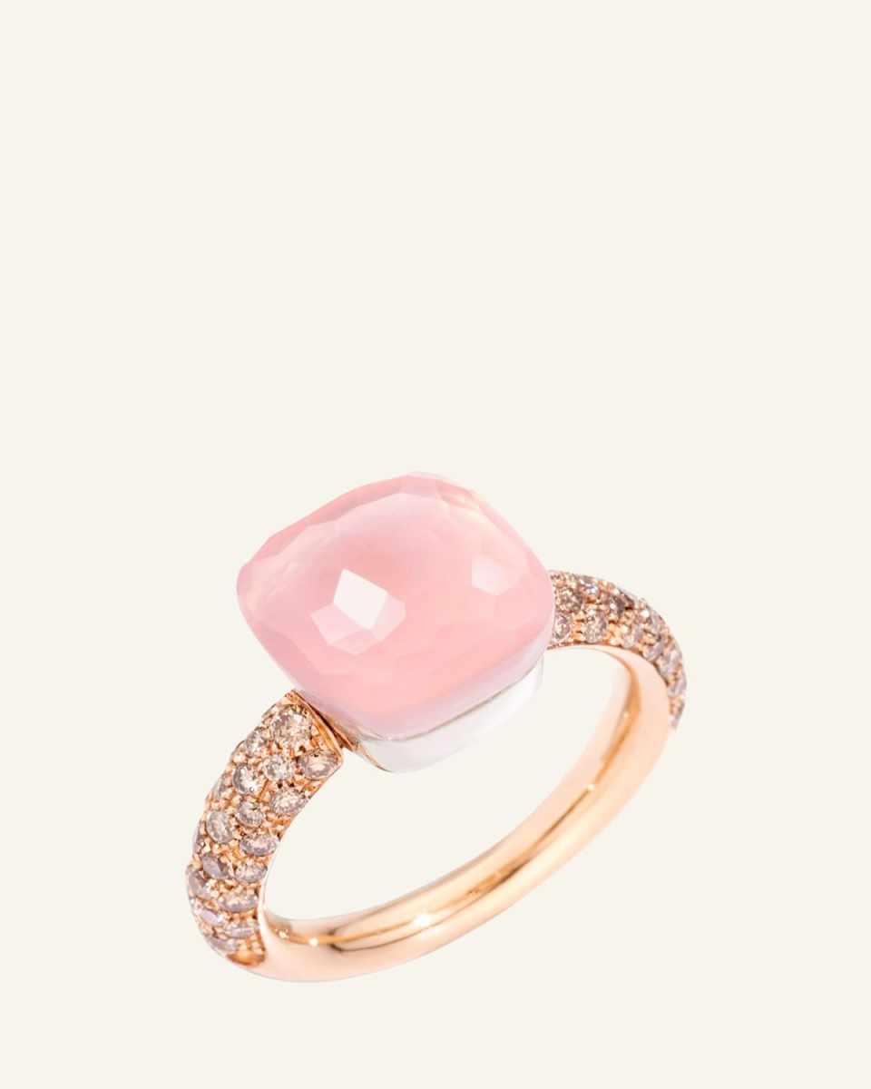 18K Gold Nudo Classic Rose Quartz Diamond Ring
